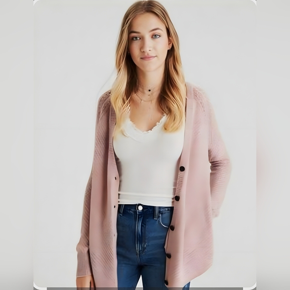 🌿American Eagle Outfitters Women's Medium Mauve Cardigan With Pockets - Picture 11 of 12